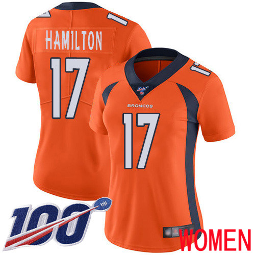 Women Denver Broncos 17 DaeSean Hamilton Orange Team Color Vapor Untouchable Limited Player 100th Season Football NFL Jersey